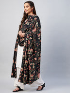 InWeave Black Printed Velvet Shawl | Grocsy