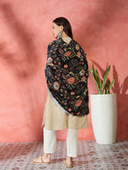 InWeave Black Printed Velvet Shawl | Grocsy