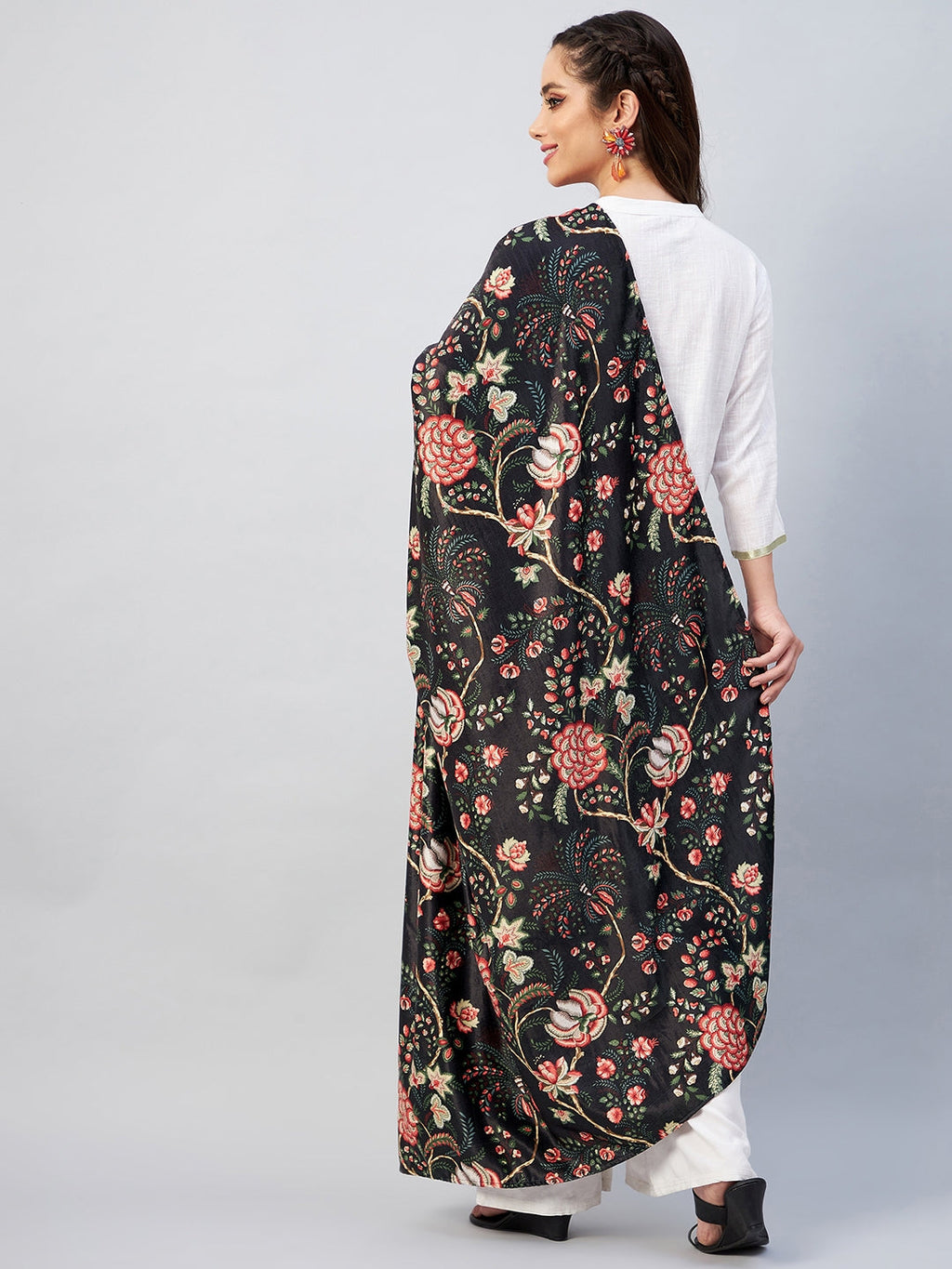 InWeave Black Printed Velvet Shawl | Grocsy