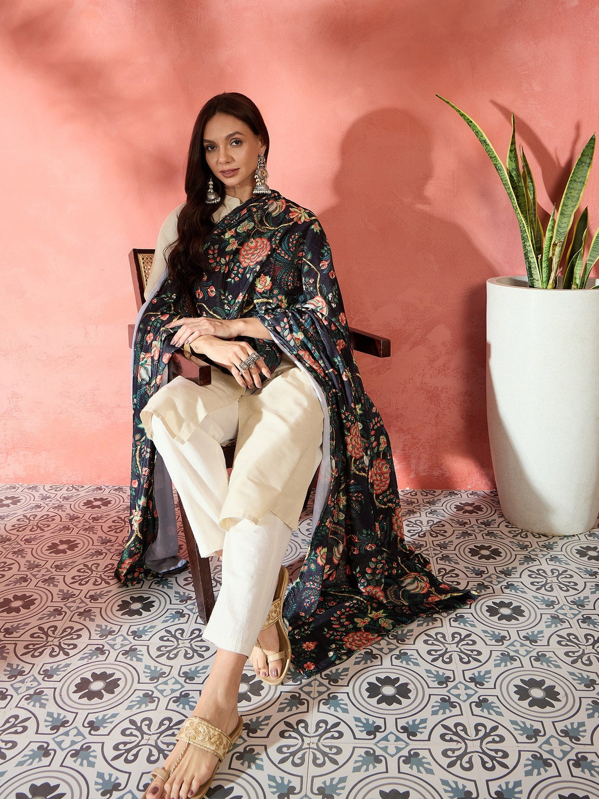 InWeave Black Printed Velvet Shawl | Grocsy