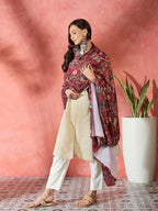 InWeave Maroon Printed Velvet Shawl | Grocsy