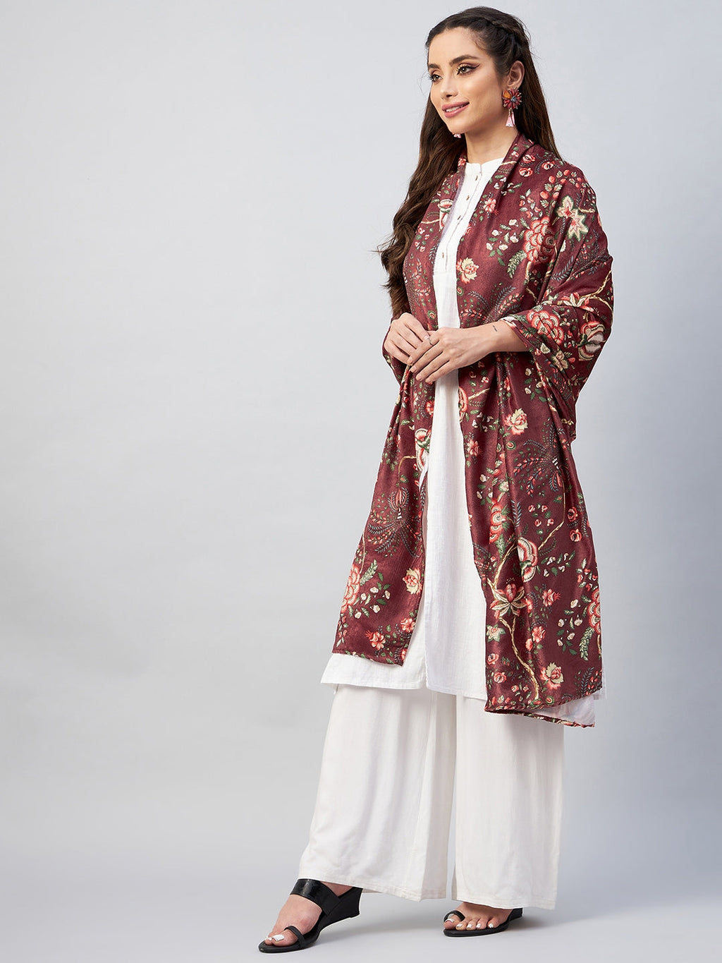 InWeave Maroon Printed Velvet Shawl | Grocsy