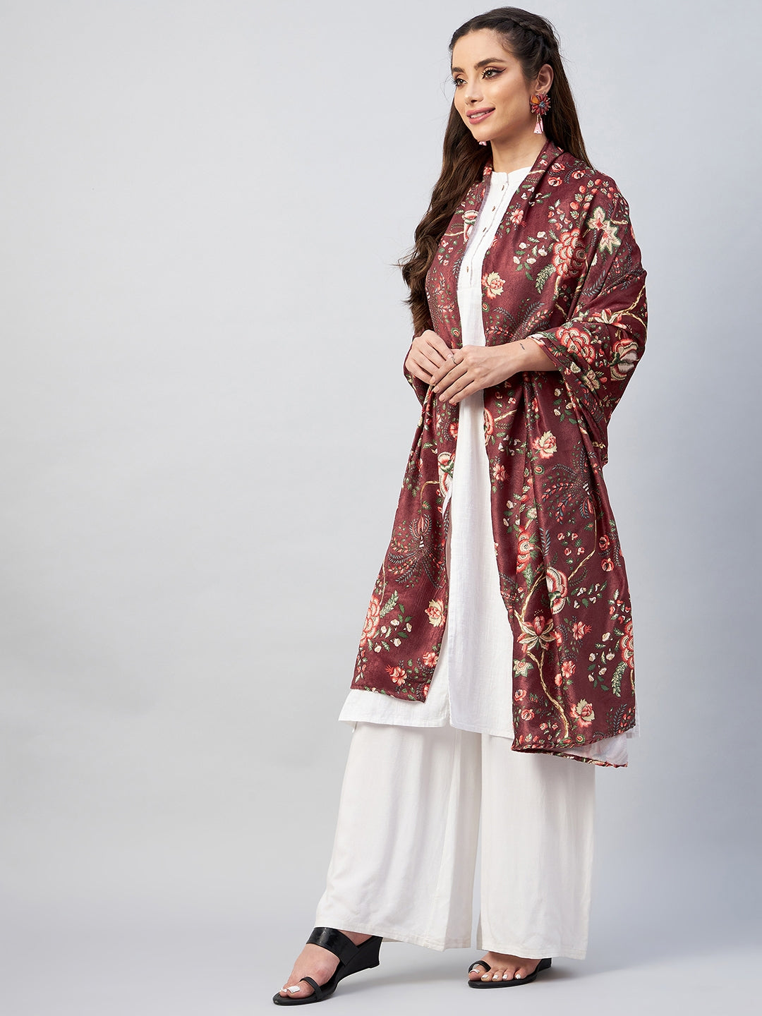 InWeave Maroon Printed Velvet Shawl | Grocsy
