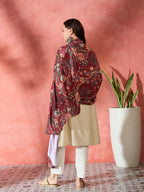 InWeave Maroon Printed Velvet Shawl | Grocsy