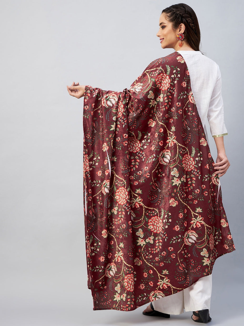 InWeave Maroon Printed Velvet Shawl | Grocsy