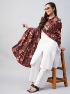 InWeave Maroon Printed Velvet Shawl | Grocsy