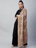 InWeave Yellow Printed Velvet Shawl | Grocsy
