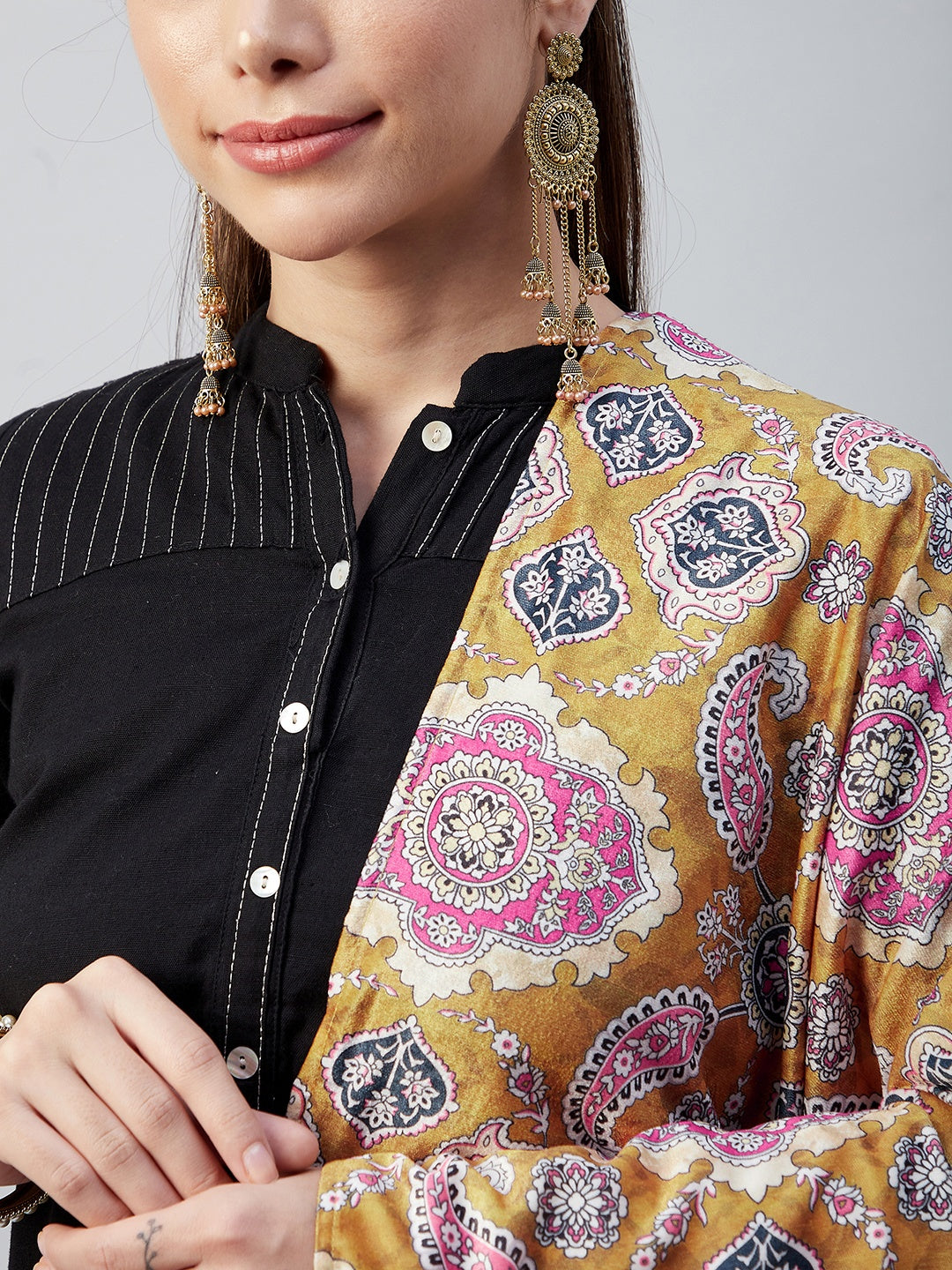InWeave Yellow Printed Velvet Shawl | Grocsy