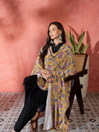 InWeave Yellow Printed Velvet Shawl | Grocsy