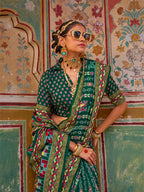 Monjolika Fashion Silk Patola Print Trendy Saree in Dark Green | Grocsy