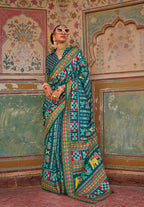 Monjolika Fashion Silk Patola Print Trendy Saree in Teal | Grocsy