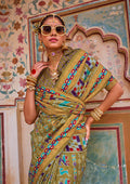 Monjolika Fashion Silk Patola Print Trendy Saree in Olive | Grocsy