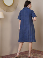 InWeave Indigo Stripe Kantha Collar Dress | Grocsy