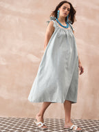 InWeave Pistachio Linen Pleat Bow Dress | Grocsy