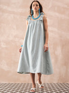 InWeave Pistachio Linen Pleat Bow Dress | Grocsy