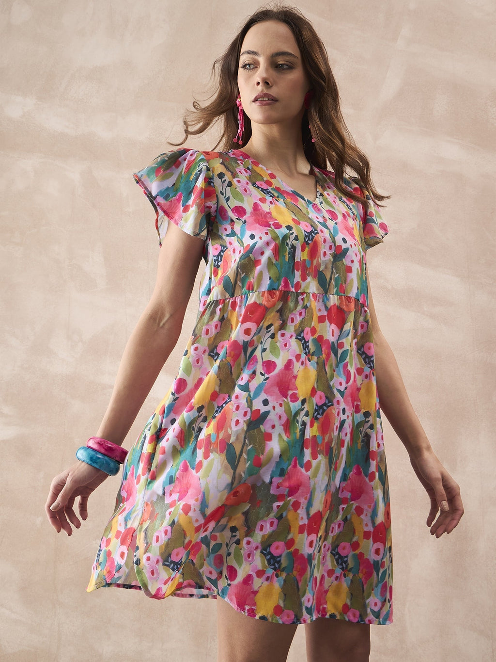 InWeave Multi Flower Short Dress | Grocsy