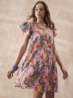 InWeave Multi Flower Short Dress | Grocsy