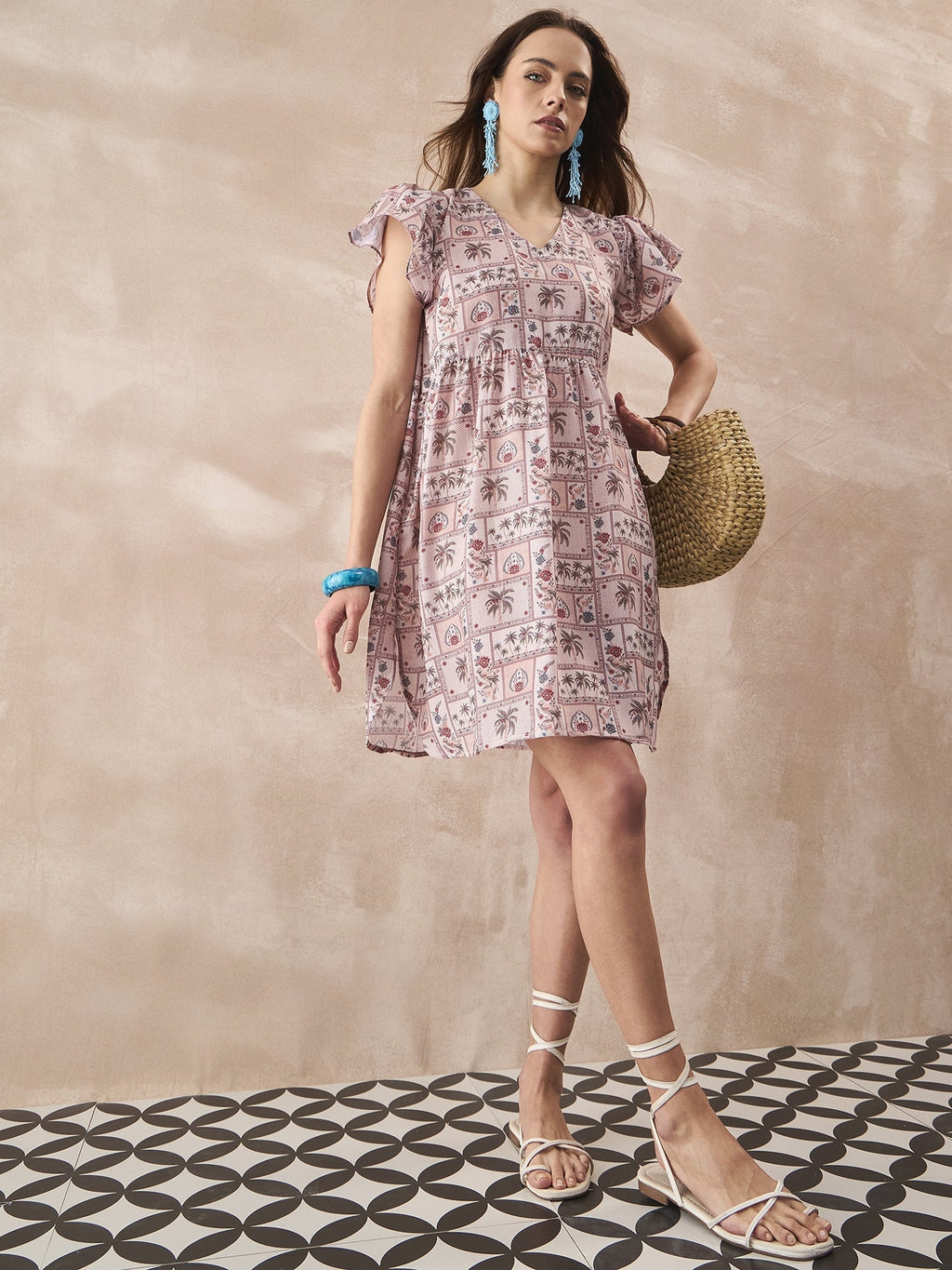InWeave Ivory Tree Parrot Short Dress | Grocsy