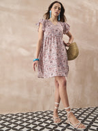 InWeave Ivory Tree Parrot Short Dress | Grocsy