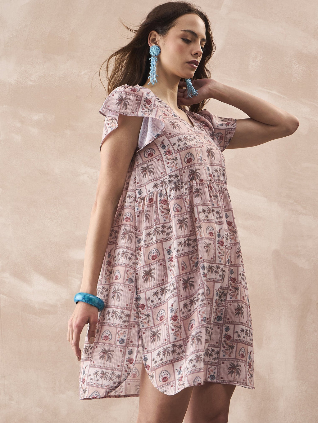 InWeave Ivory Tree Parrot Short Dress | Grocsy