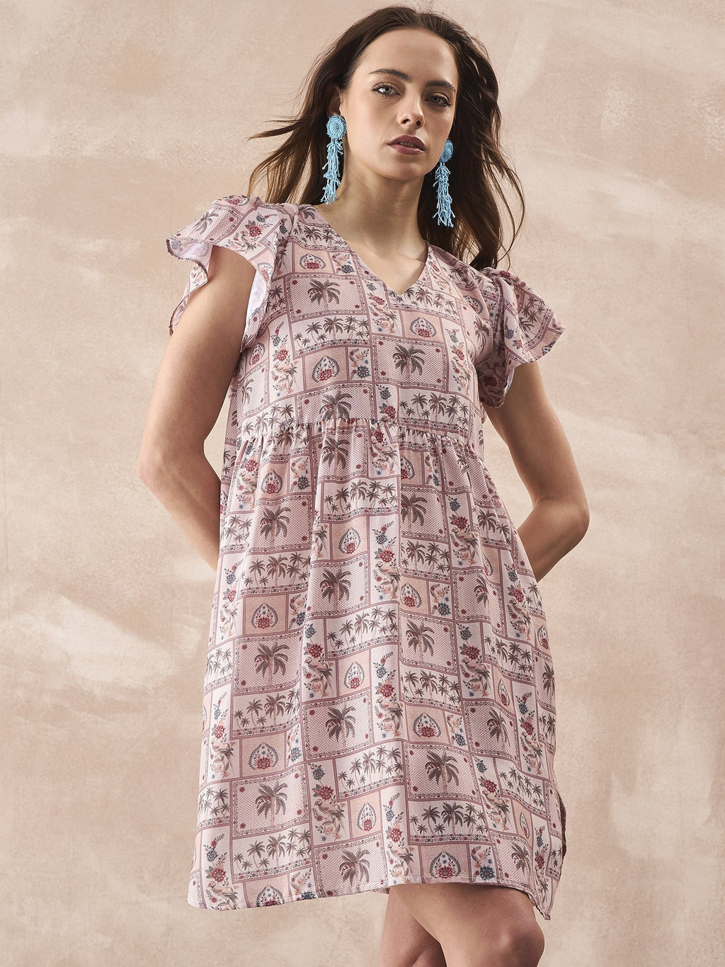 InWeave Ivory Tree Parrot Short Dress | Grocsy