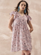InWeave Ivory Tree Parrot Short Dress | Grocsy