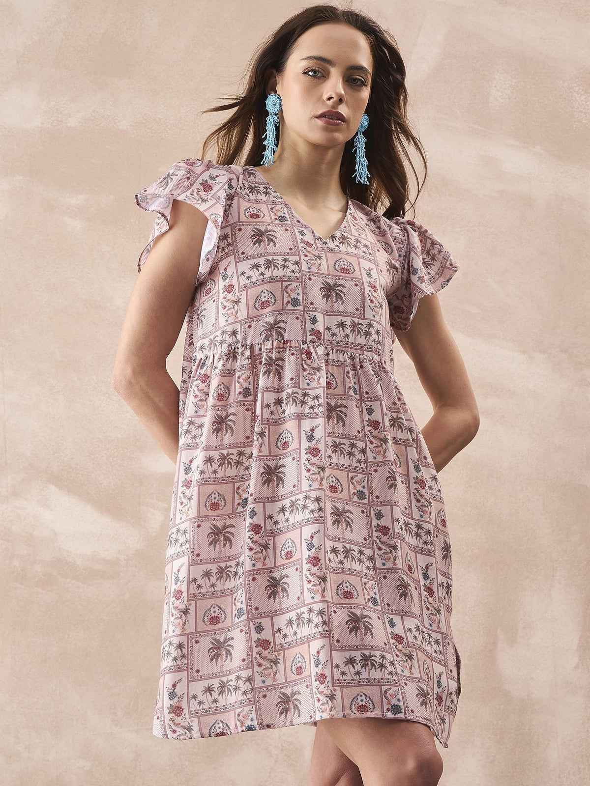 InWeave Ivory Tree Parrot Short Dress | Grocsy