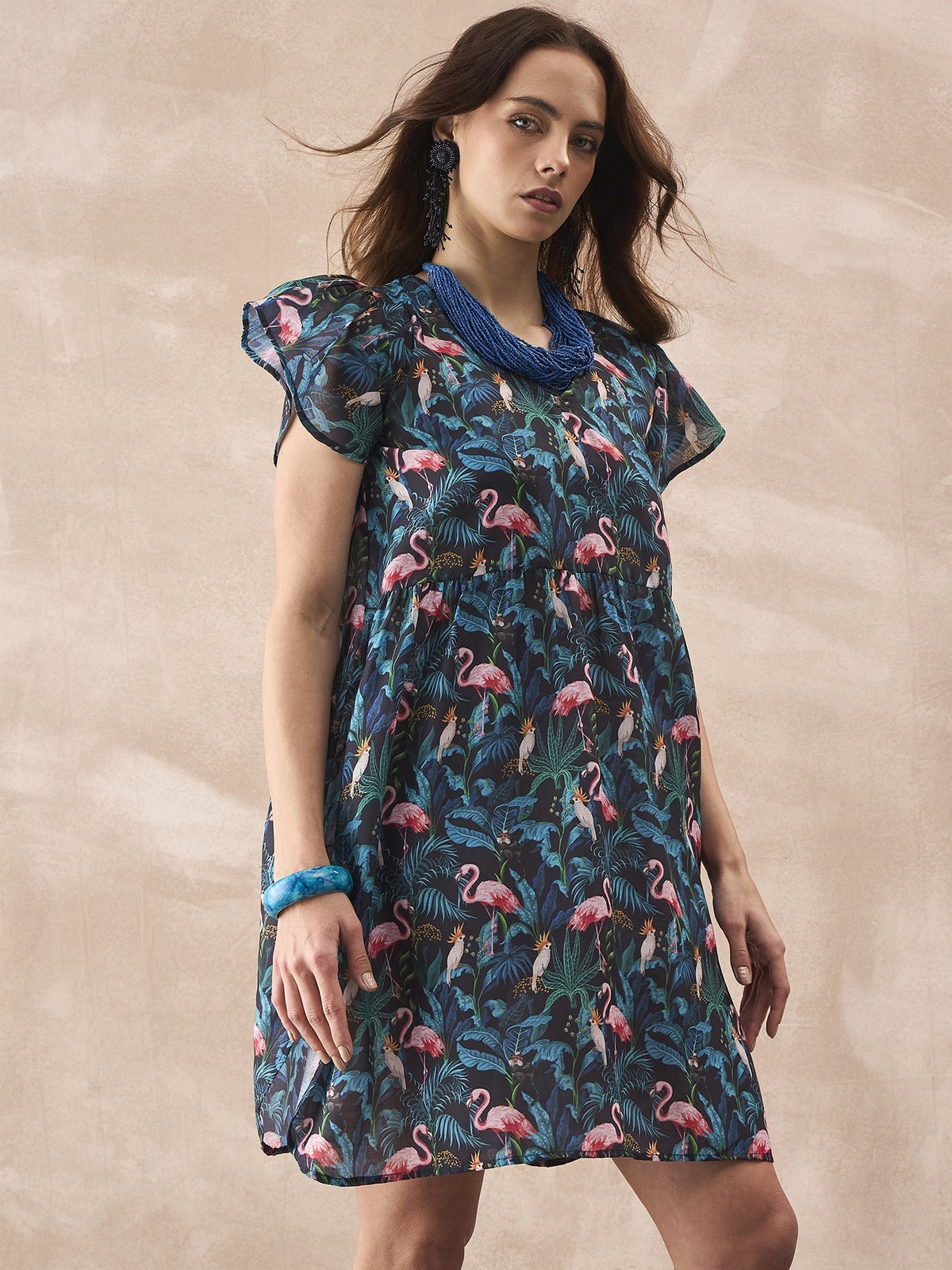 InWeave Black Swan Leaf Short Dress | Grocsy
