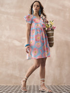 InWeave Skyblue Peach Short Dress | Grocsy