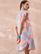 InWeave Skyblue Peach Short Dress | Grocsy