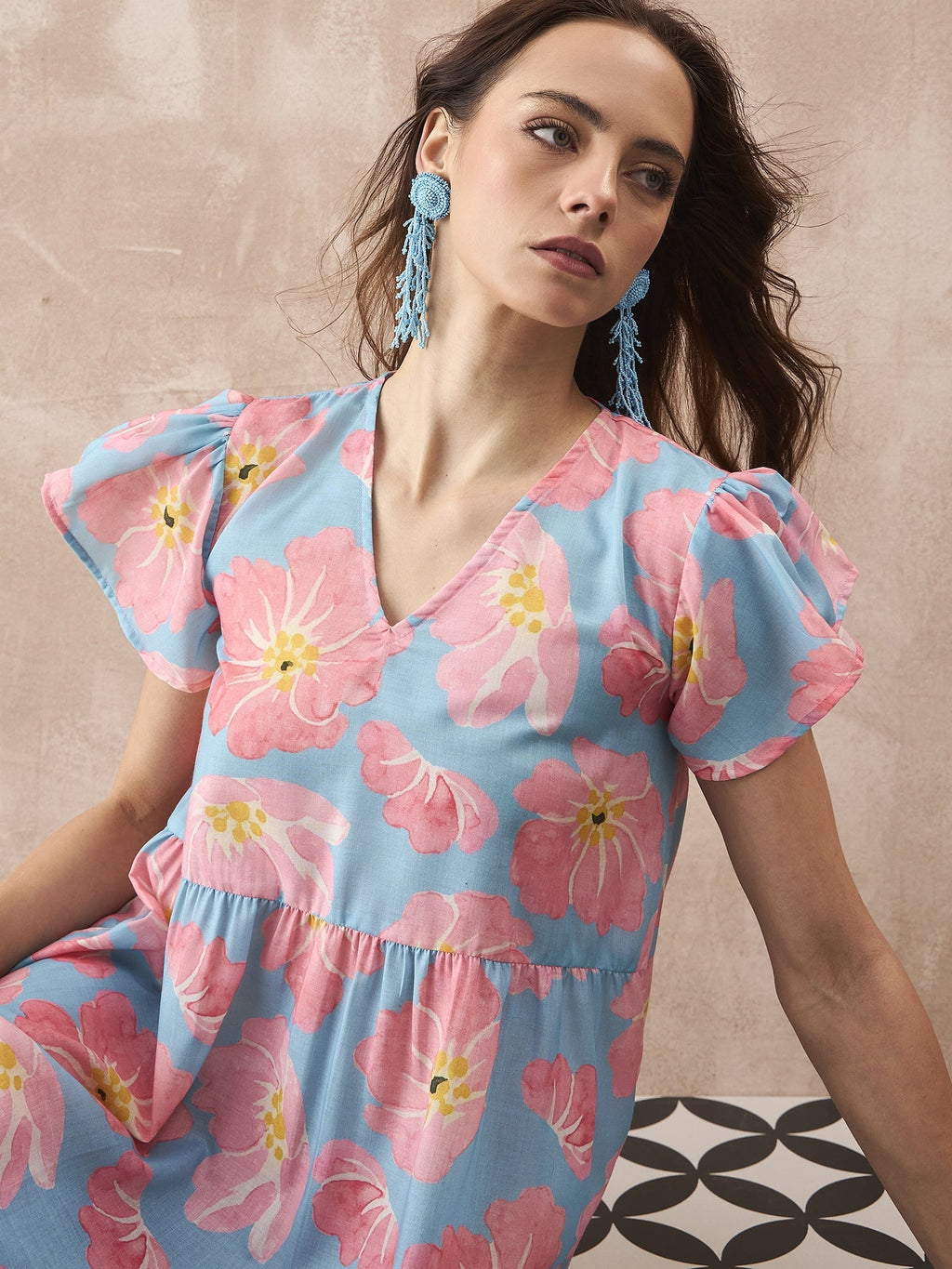 InWeave Skyblue Peach Short Dress | Grocsy