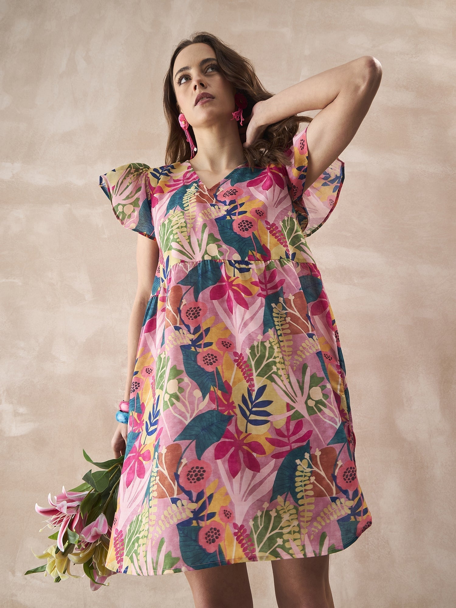 InWeave Leaf Multi Short Dress | Grocsy