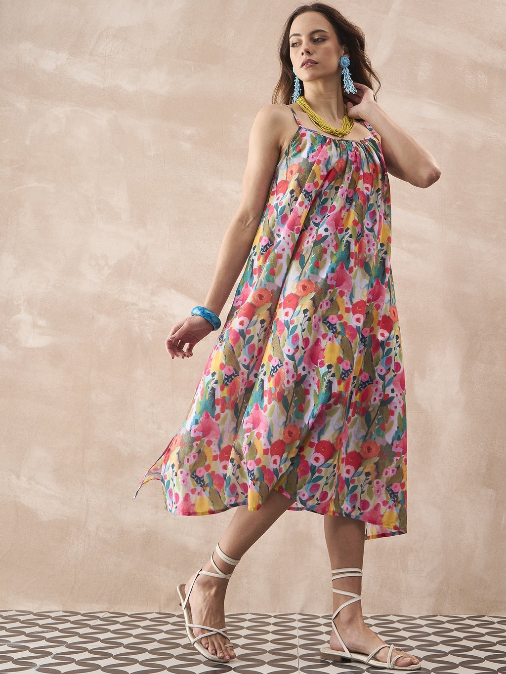 InWeave Multi Flower Strappy Dress | Grocsy