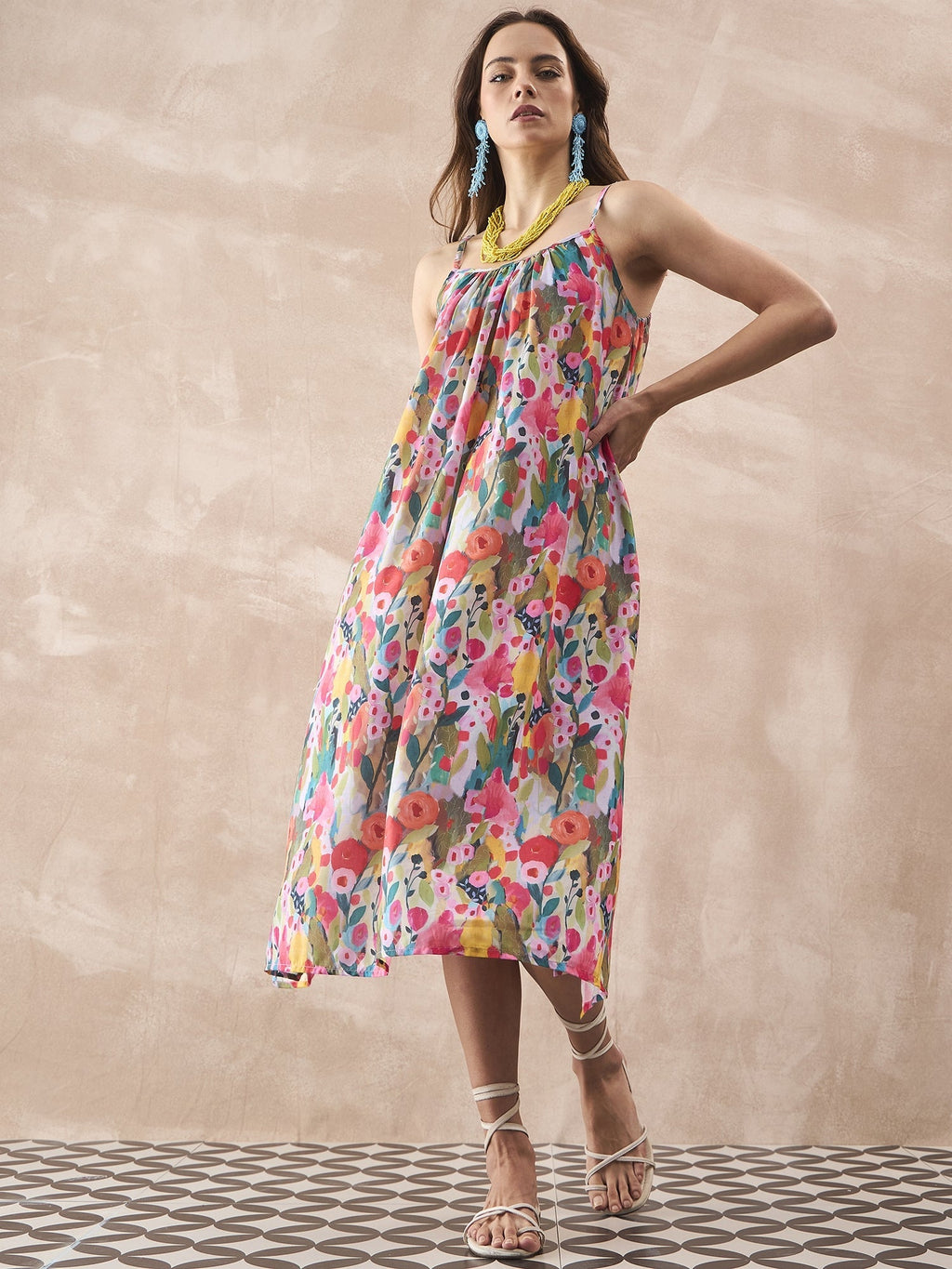 InWeave Multi Flower Strappy Dress | Grocsy