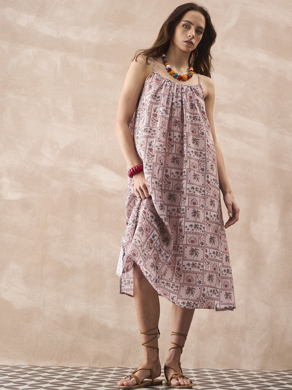 InWeave Ivory Tree Parrot Strappy Dress | Grocsy