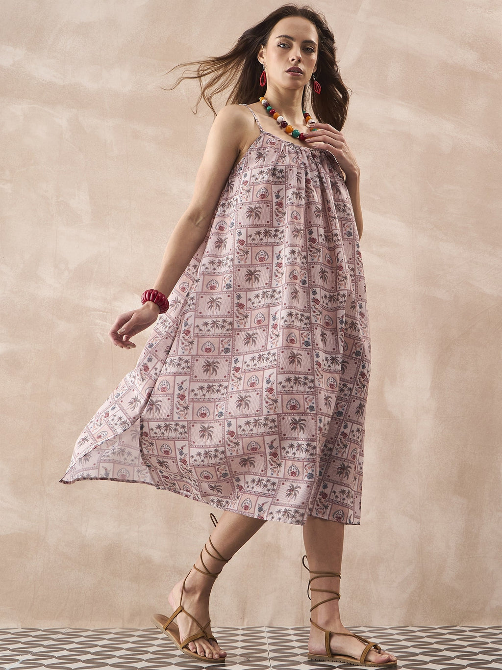 InWeave Ivory Tree Parrot Strappy Dress | Grocsy