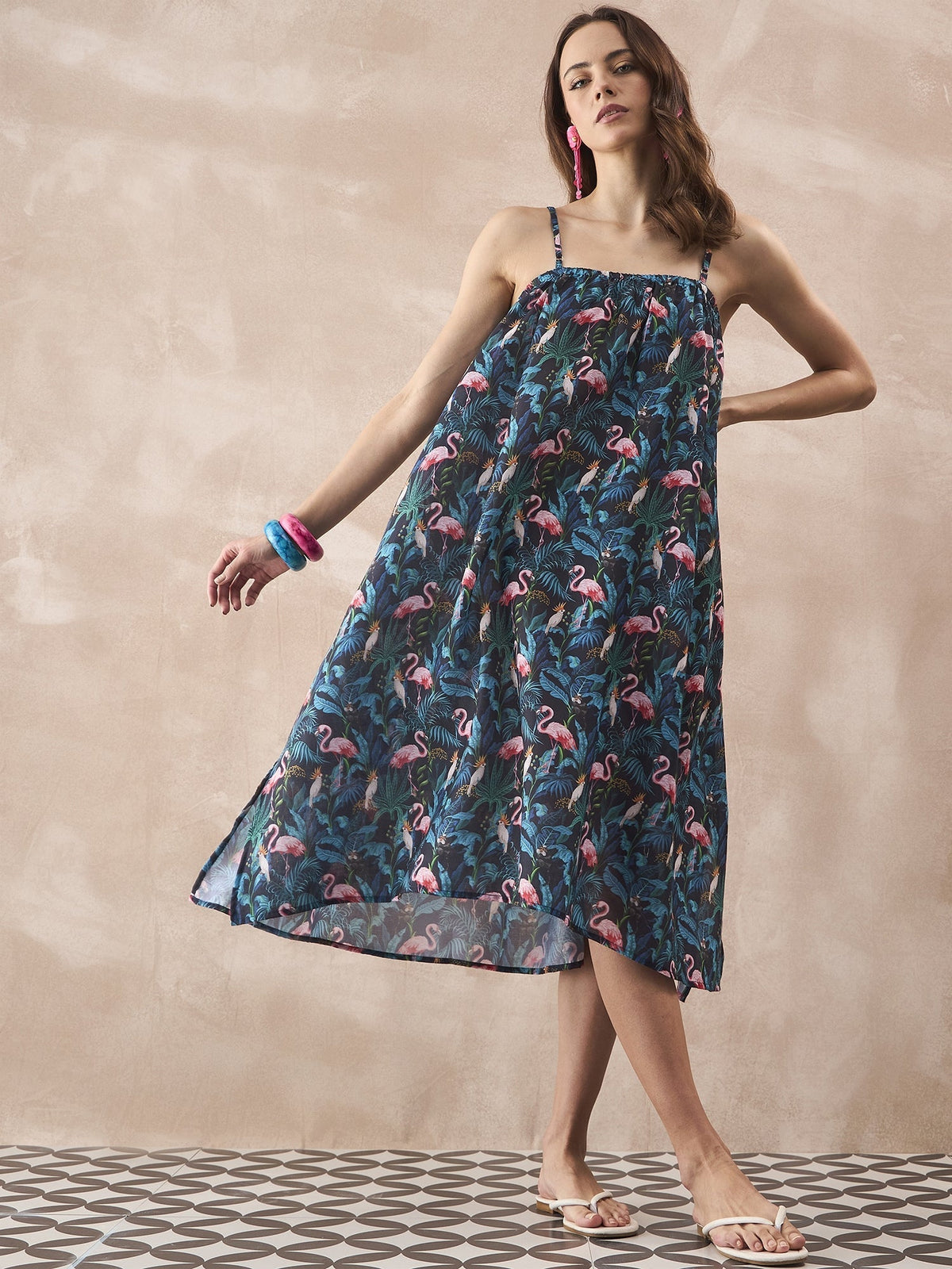 InWeave Black Swan Leaf Strappy Dress | Grocsy