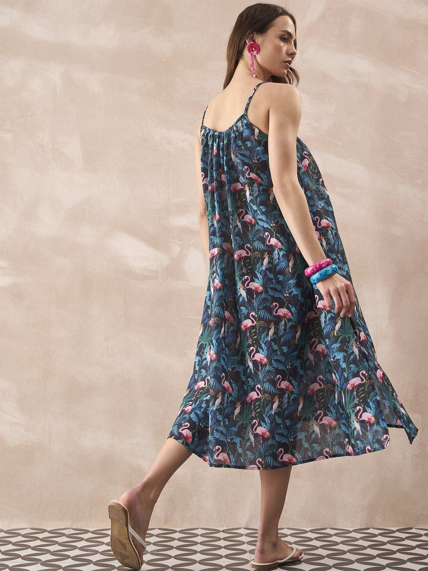 InWeave Black Swan Leaf Strappy Dress | Grocsy