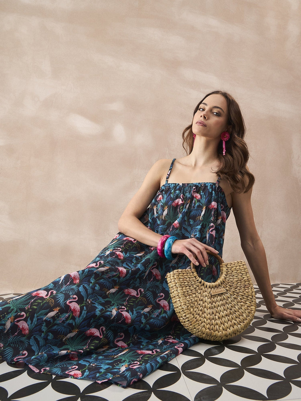 InWeave Black Swan Leaf Strappy Dress | Grocsy