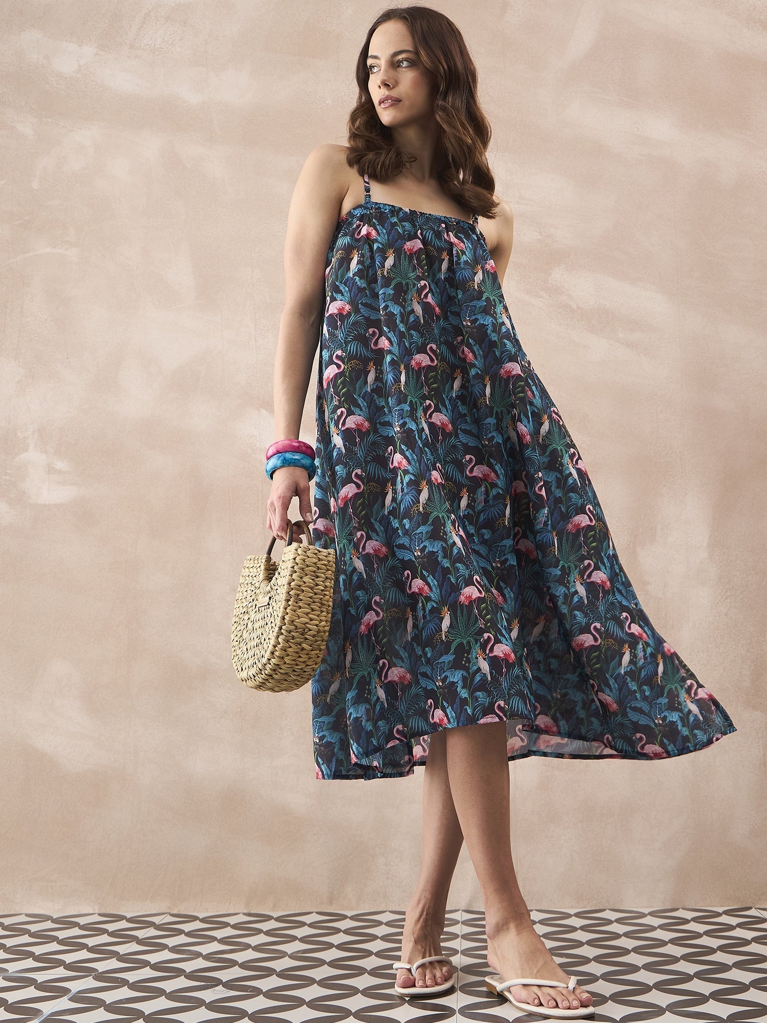 InWeave Black Swan Leaf Strappy Dress | Grocsy