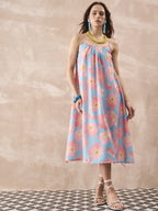 InWeave Skyblue Peach Strappy Dress | Grocsy