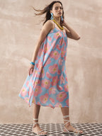 InWeave Skyblue Peach Strappy Dress | Grocsy