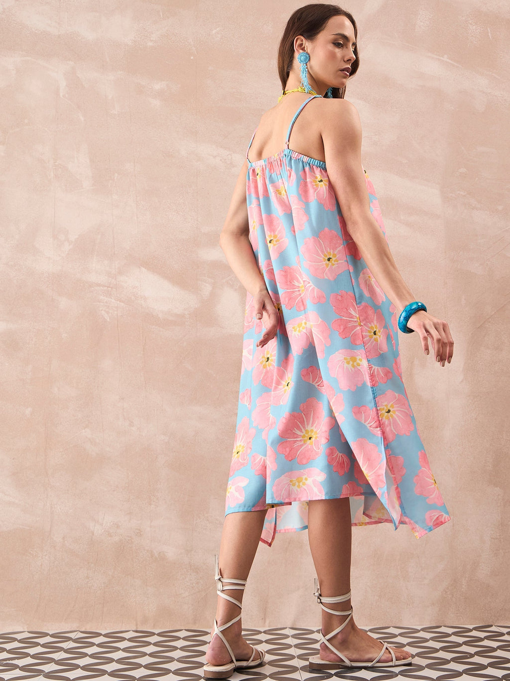 InWeave Skyblue Peach Strappy Dress | Grocsy