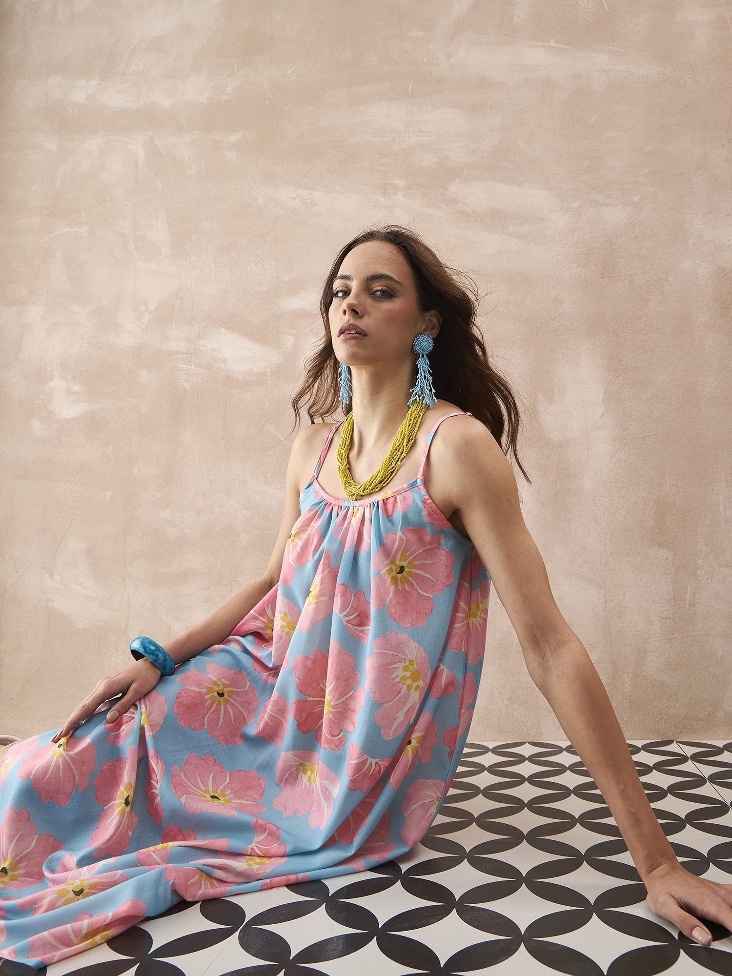 InWeave Skyblue Peach Strappy Dress | Grocsy