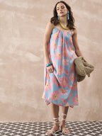 InWeave Skyblue Peach Strappy Dress | Grocsy