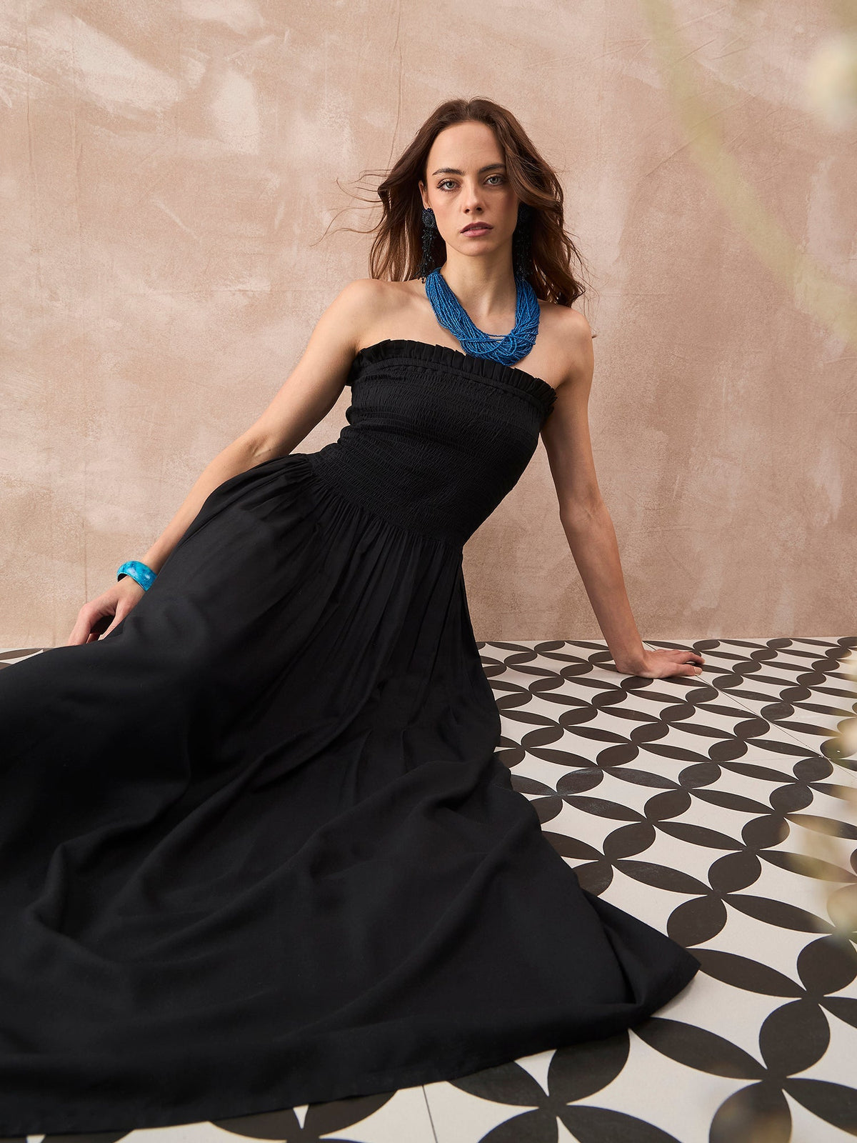 InWeave Black Solid Off Shoulder Dress | Grocsy