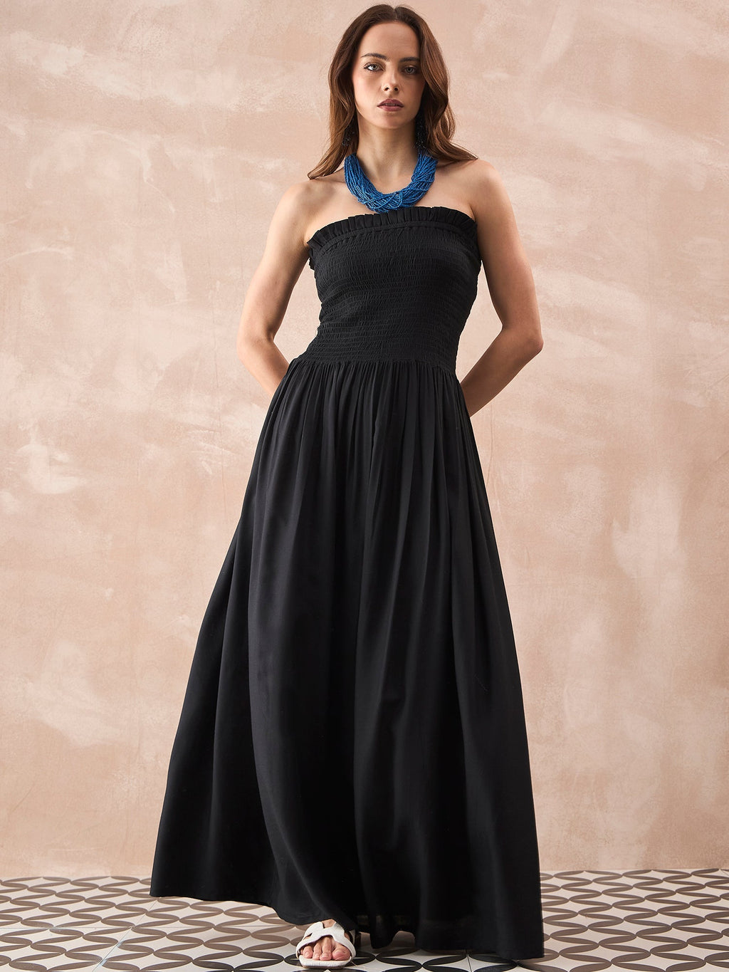 InWeave Black Solid Off Shoulder Dress | Grocsy