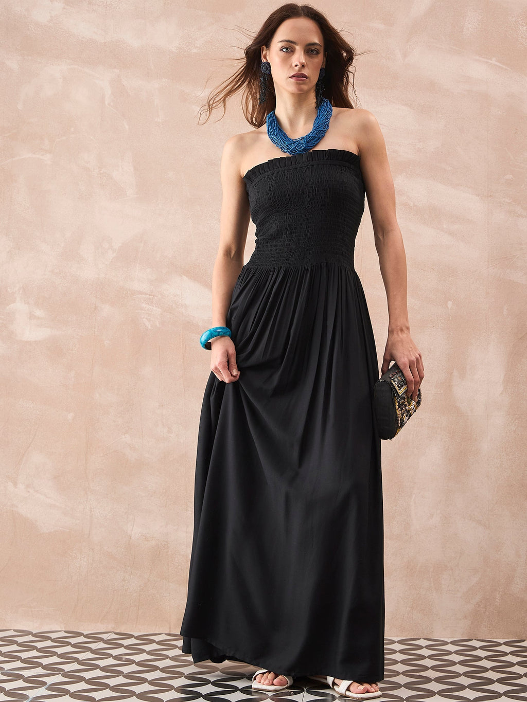 InWeave Black Solid Off Shoulder Dress | Grocsy