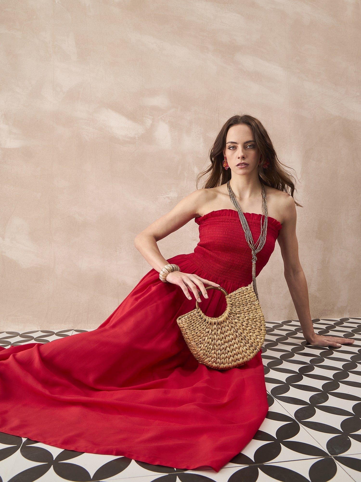 InWeave Red Solid Off Shoulder Dress | Grocsy