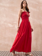 InWeave Red Solid Off Shoulder Dress | Grocsy